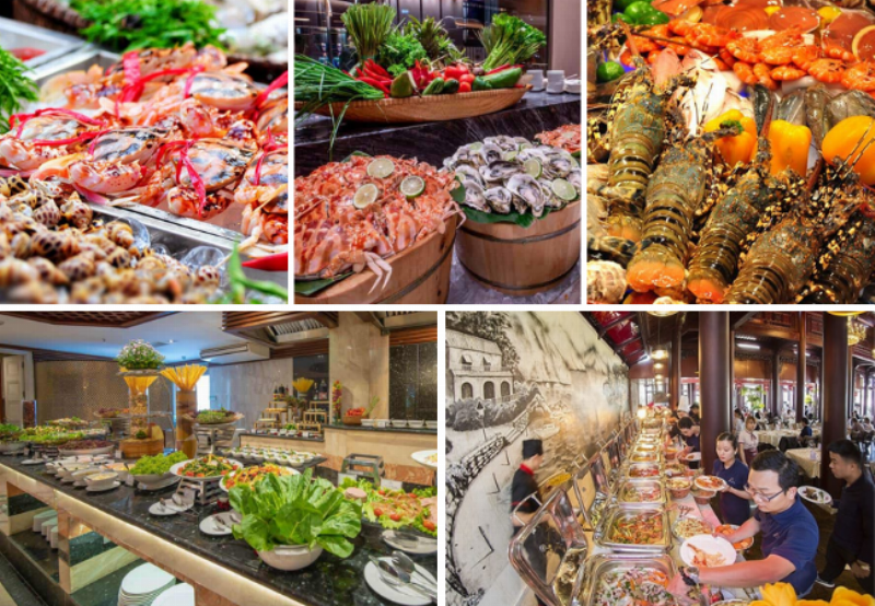Bàn tiệc BBQ hải sản tươi ngon được bày biện ngoài trời tại một resort Cần Giờ